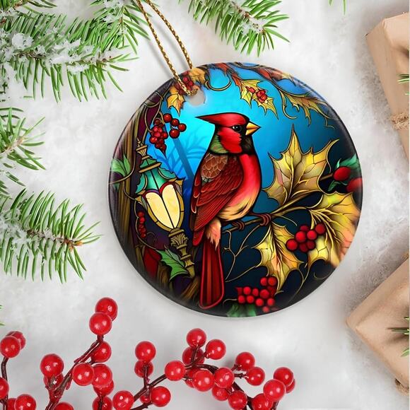 Touber Cardinal Ornament, Christmas Ornament, Heirloom Keepsake, Round‎ Ceramic - Picture 6 of 6